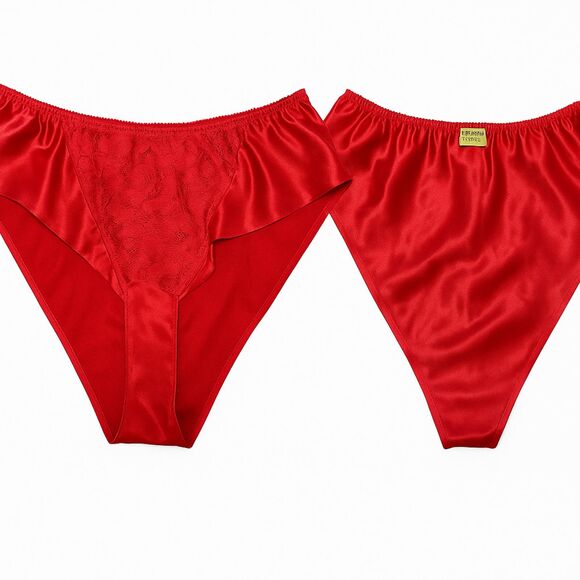 Vintage Victoria’s Secret S Panties Red Satin Lace High Leg Brief Gold Label Y2K - Picture 1 of 5
